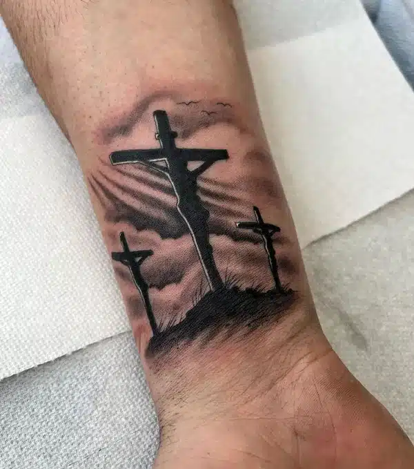 3 Cross Tattoo design on wrist