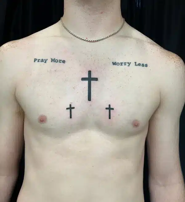 Small 3 Cross Tattoo on chest