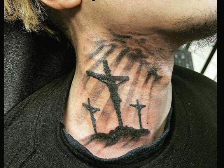 black 3 Cross Tattoo On Neck 