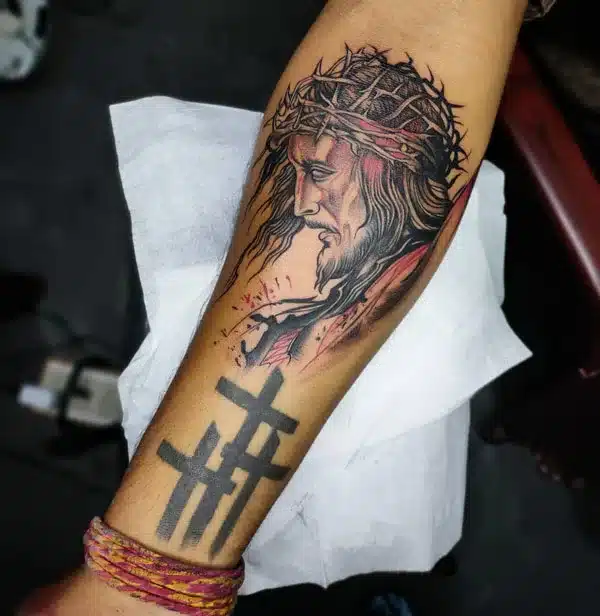 3 Cross Tattoo full arm
