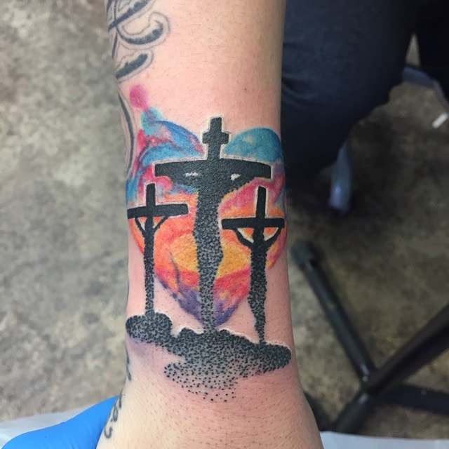 colourfull 3 Cross Tattoo 
