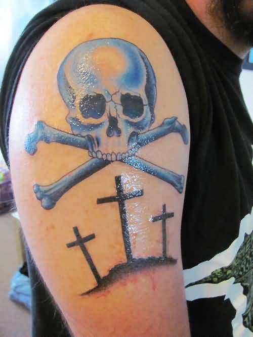 3 Cross Tattoo with skeleton