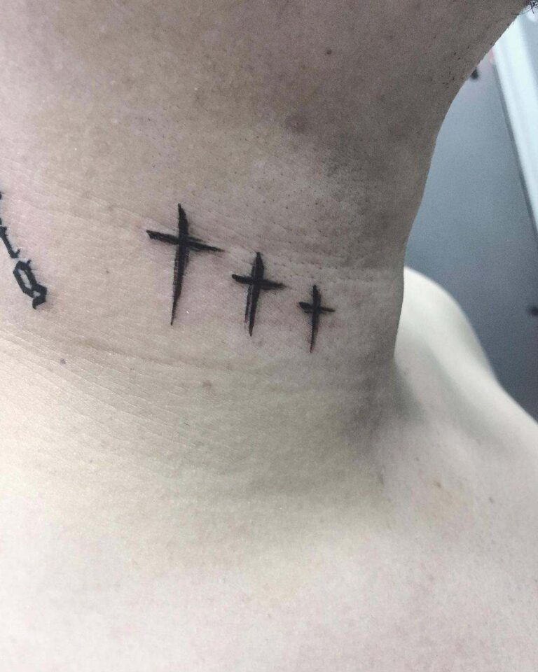small 3 Cross Tattoo On Neck