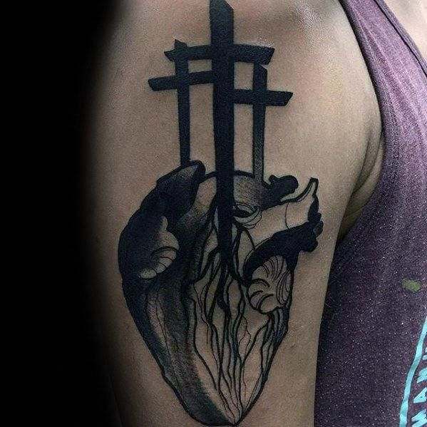 3 Cross Tattoo roots in heart