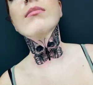 Butterfly tattoo on girl neck 