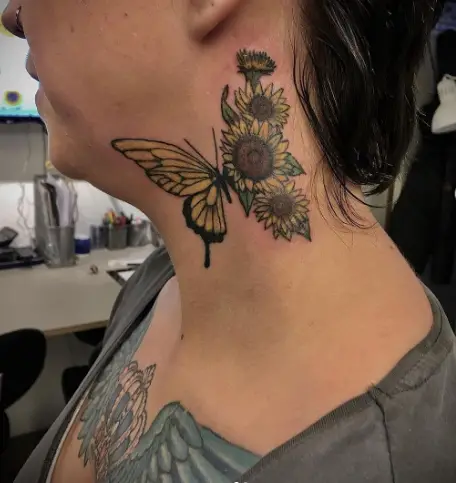 Sunflower and butterfly Tattoo