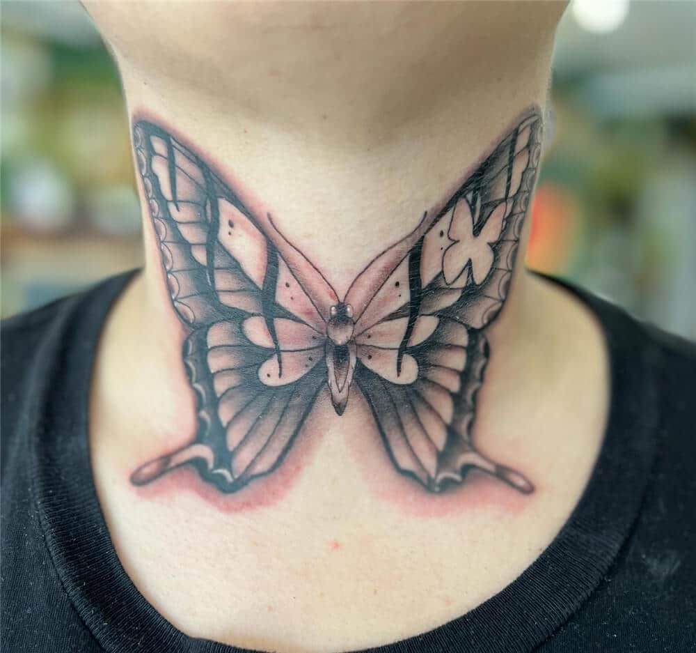 Big butterfly Tattoo on neck