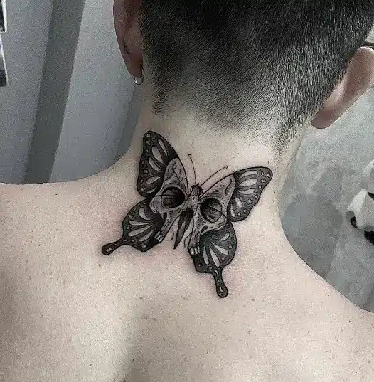 butterfly tattoo on back neck