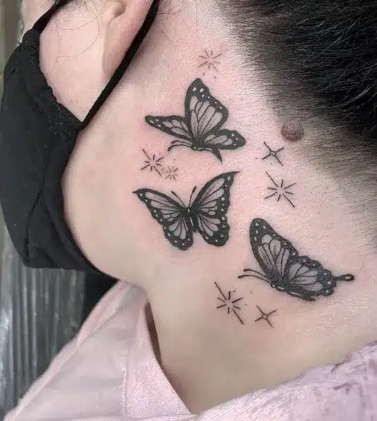 3 butterfly tattoo on neck