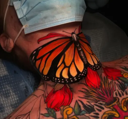 3d Colourful Butterfly Tattoo on Neck