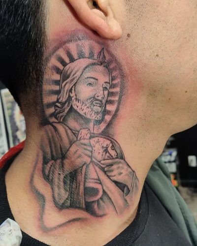 San Judas Tattoo Behind Ear