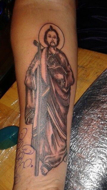 Symbolic San Judas Tattoo on Forearm