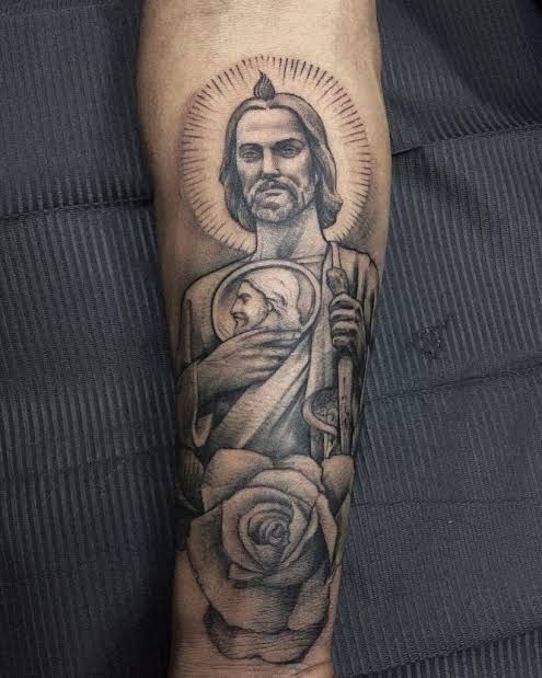 Beautiful San Judas Tattoo On forearm