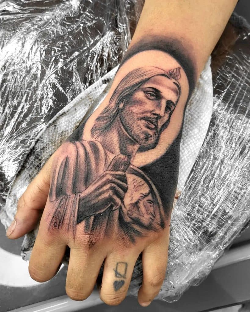San Judas tattoo on wrist, A symbol of Faith