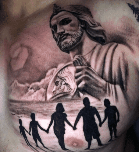 San Judas Tattoo On Chest