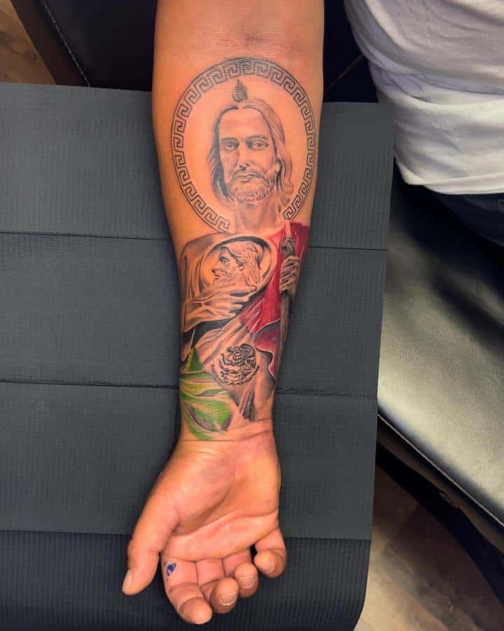 Spiritual San Judas Tattoo on Forearm