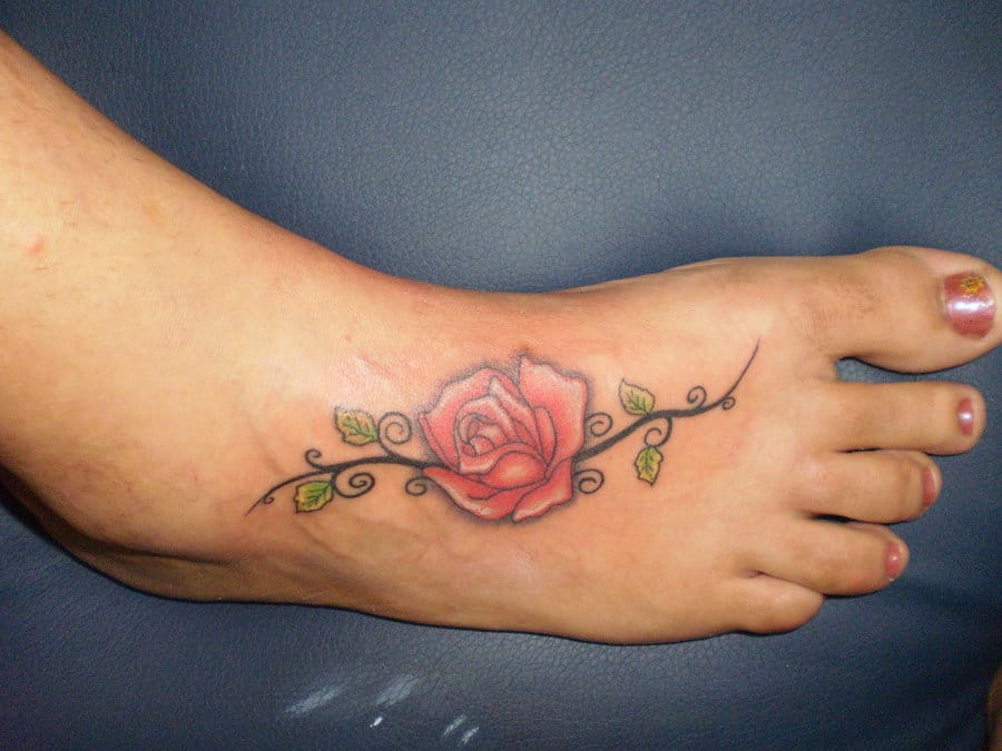 red Rose Tattoo on foot designs