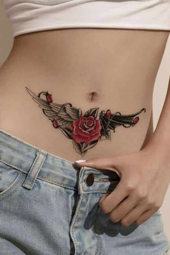 Rose Tattoos on Belly - Side Rose Tattoos on Stomach