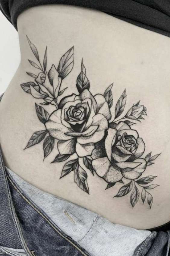 Rose Tattoos on Belly - Side Rose Tattoos on Stomach