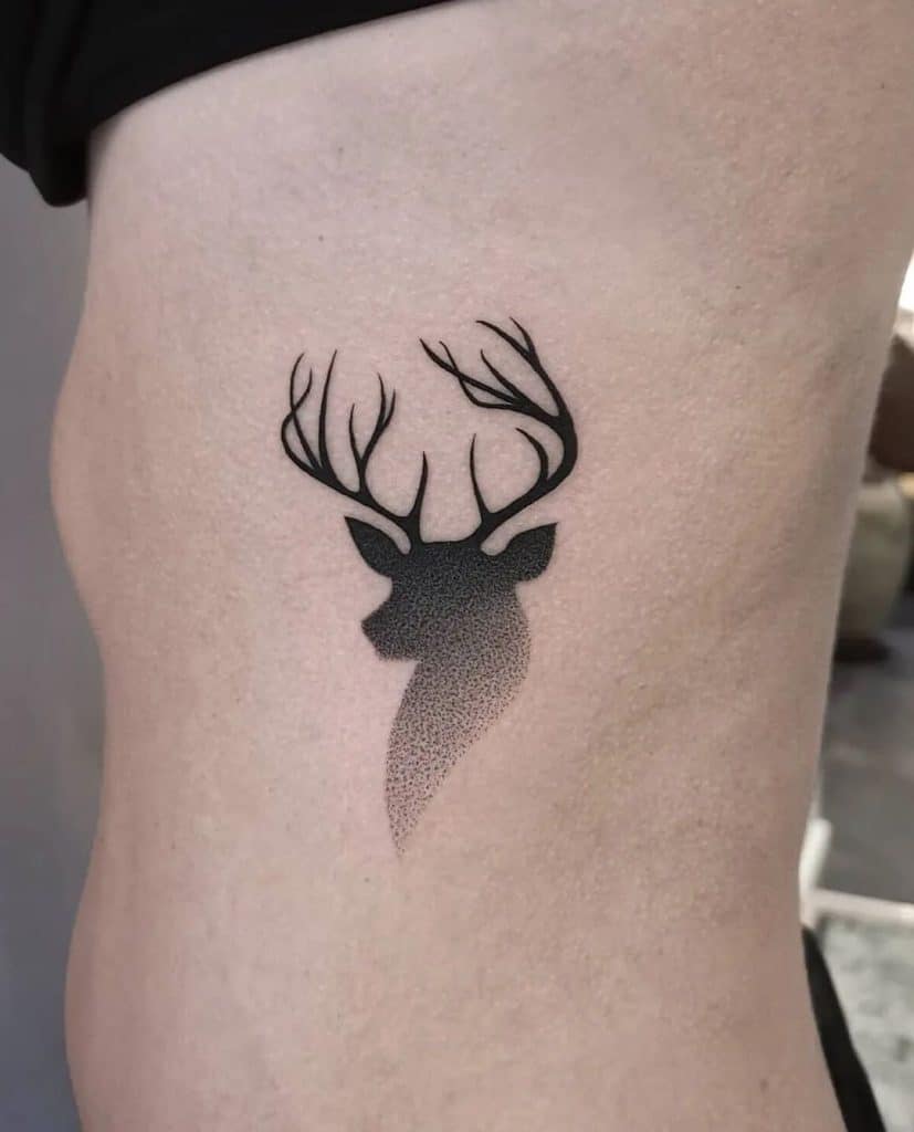 deer animal face for side belly tattoo for girls