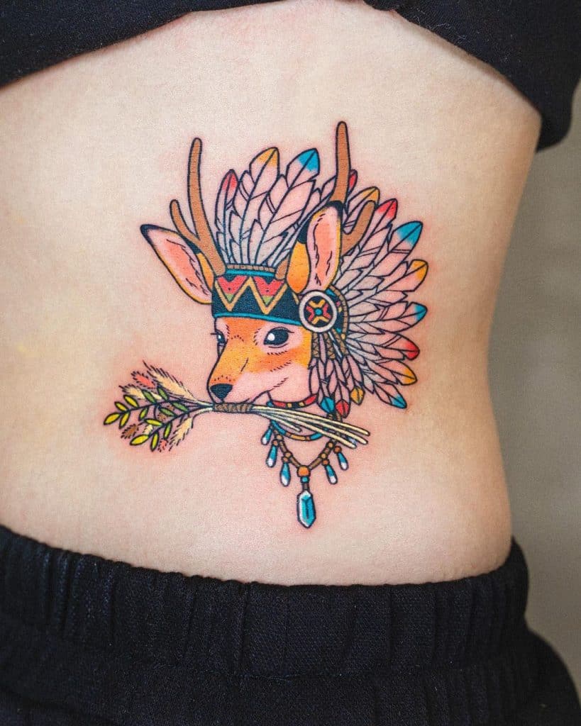 colored animal side belly tattoo for girls