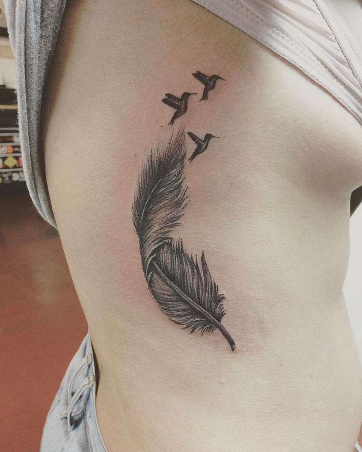 wing with birds for side belly tattoo for girls