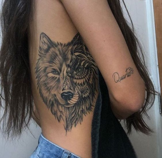lion and tiger face for side belly tattoo for girls