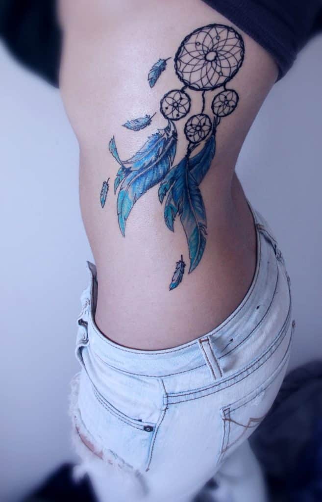 blue wings for side belly tattoo for girls