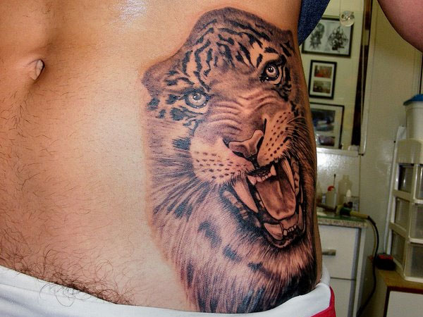 Lion face for side belly tattoo for girls