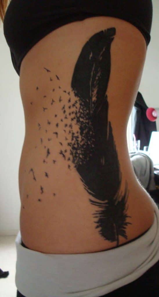Wing design for side belly tattoo for girls