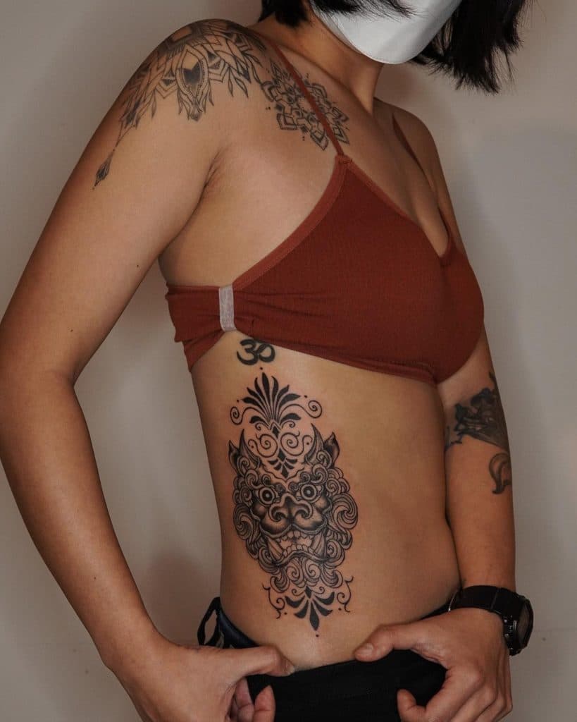 Black card design for side belly tattoo for girls