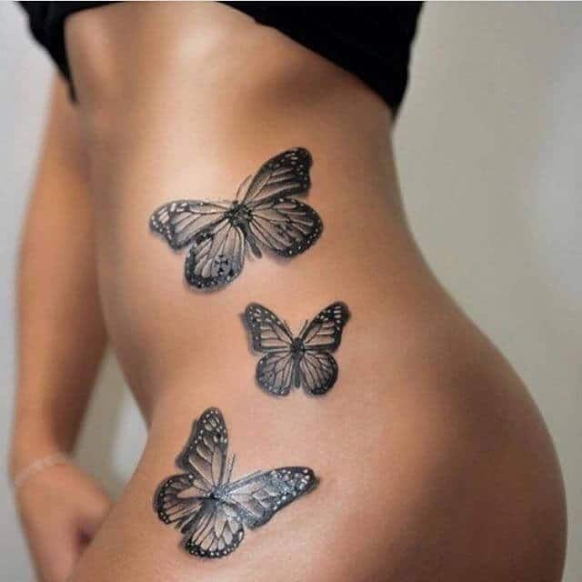 3D butterflies design side belly tattoo for girls