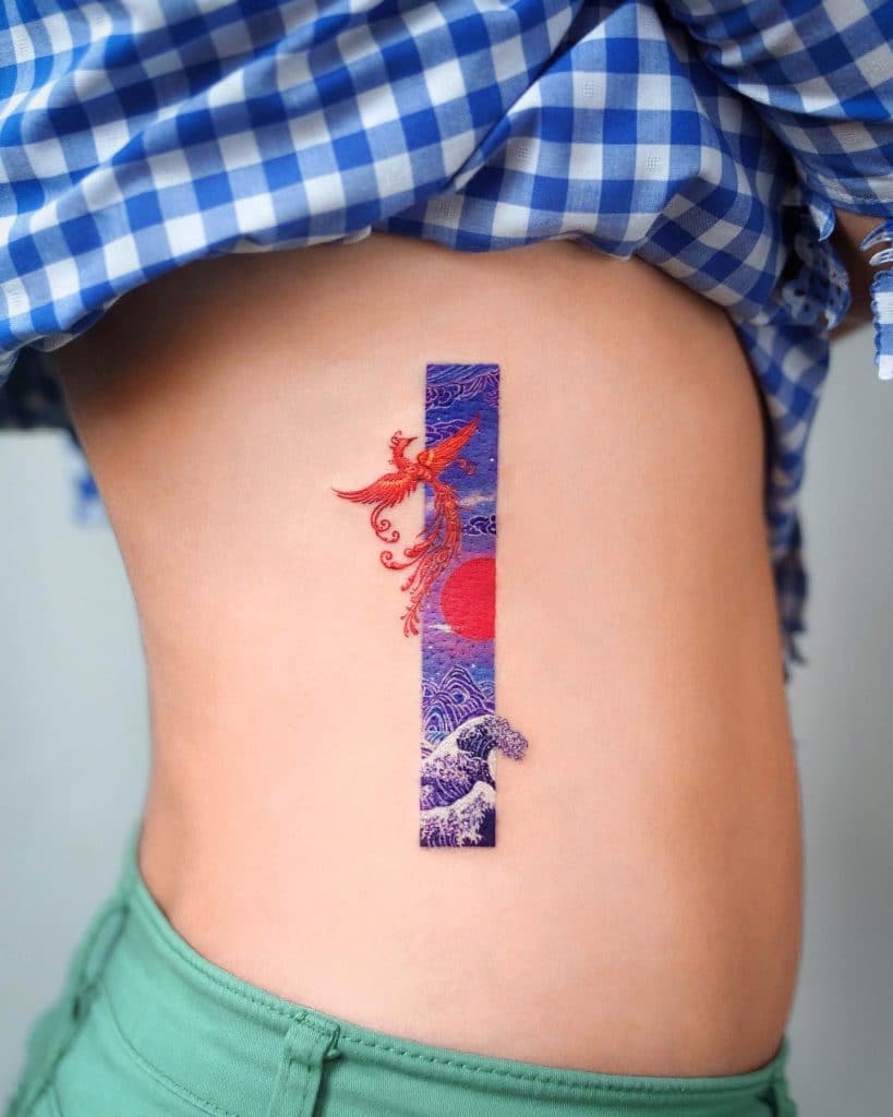 blue and red design for side belly tattoo for girls