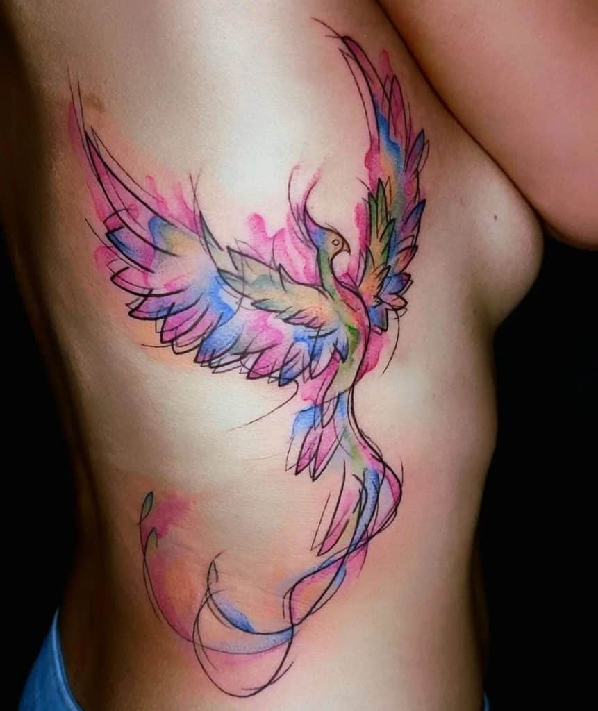 Fly bird side belly tattoo for girls