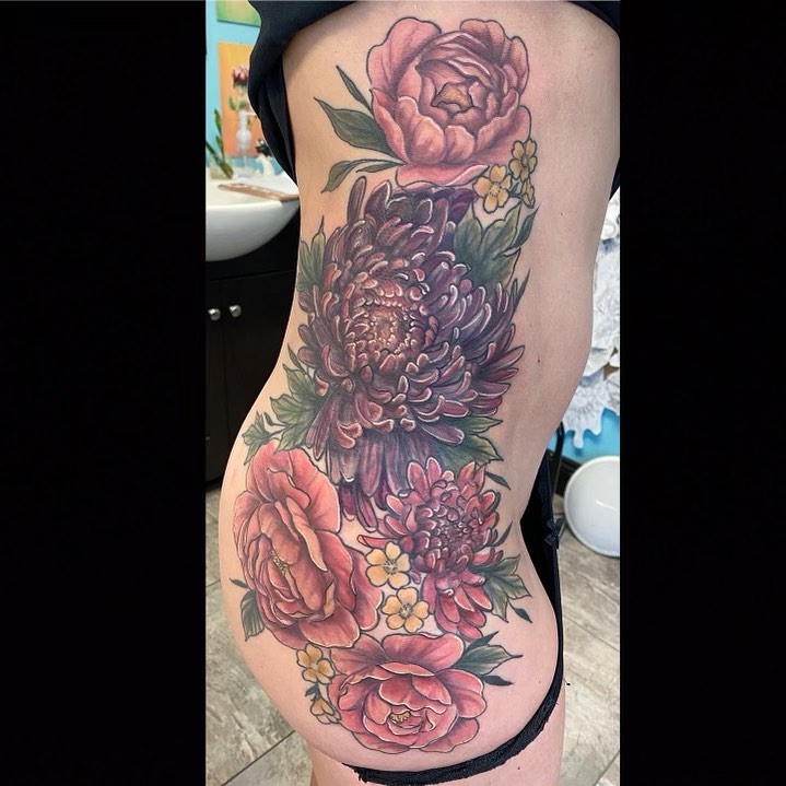 Bunch of flowers for side belly tattoo for girls
