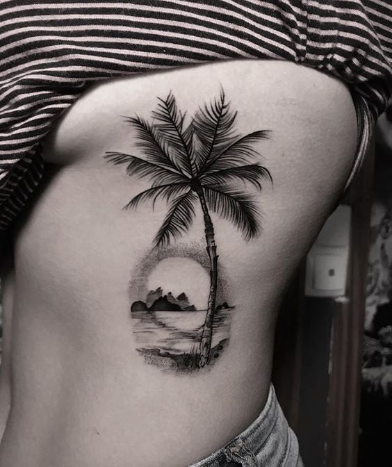 palm tree for side belly tattoo for girls