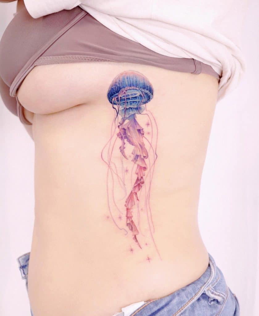Jelly fish Tattoo on Side belly for girl