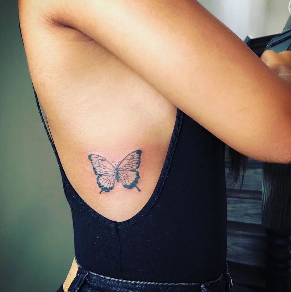 single butterfly for side belly tattoo for girls