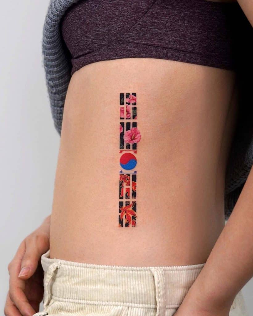 red blue and black art for side belly tattoo for girls