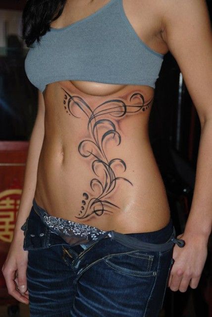 branch of plant for side belly tattoo for girls