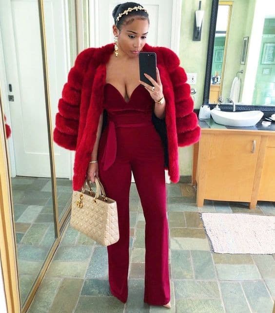 Velvet Fur Coat, Step less Mini Top with straight Pants and heels- Winter Birthday Outfits