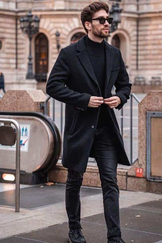 Man coat - black overcoat - winter coat - woolen jacket