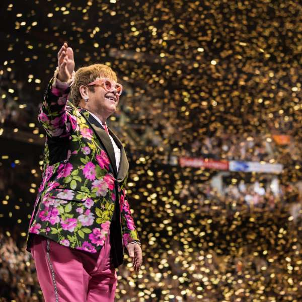 Elton John Floral Jacket with Pink Trouser Outfit