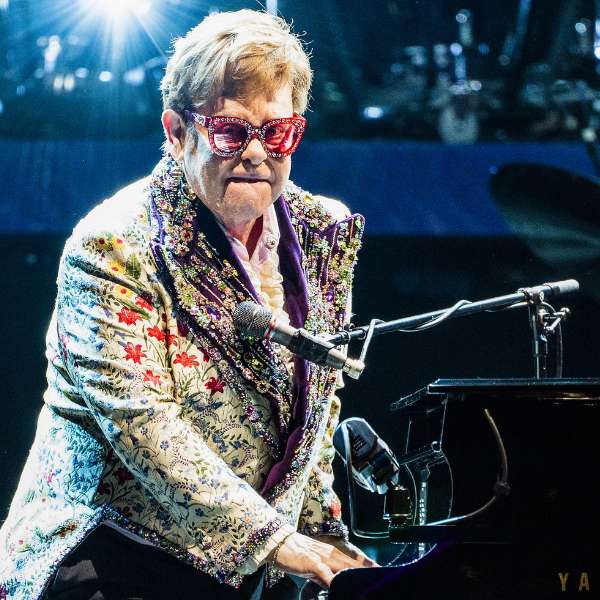 Elton John White Floral Jacket with Black Trouser