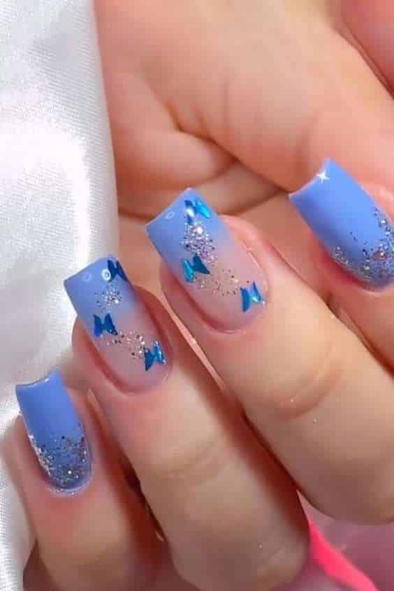 blue gradient gold powder butterfly glossy painted nail patch