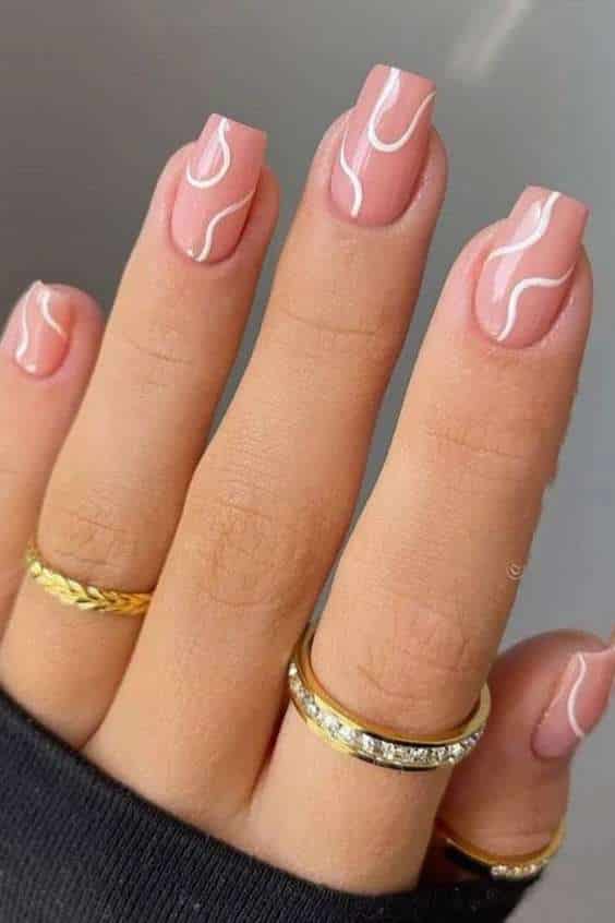 light pink and white striped nails