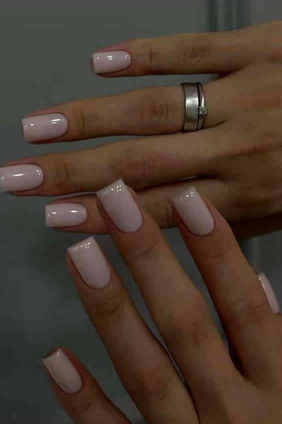 Short Square Nude Pink Solid Glossy Plain Fake Nail Press On Nails False