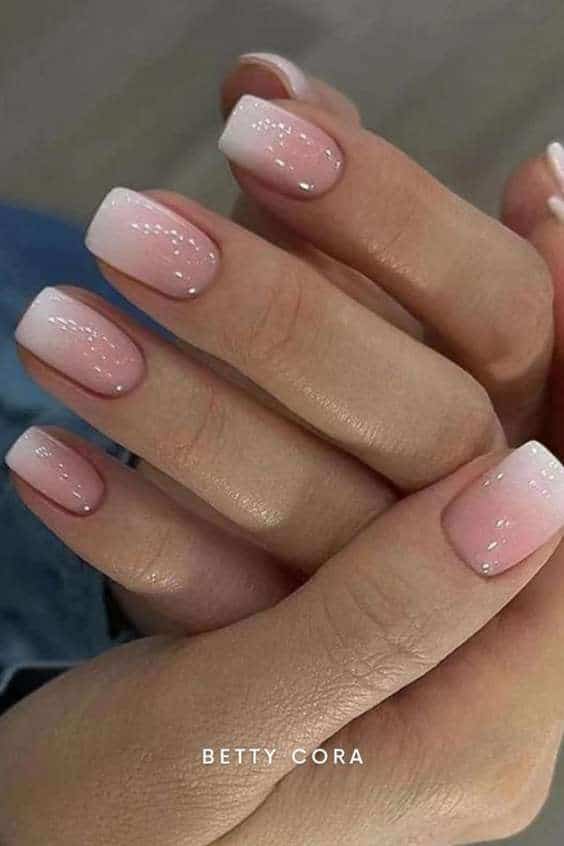 Ombre French Tips Nails Pink Short Square