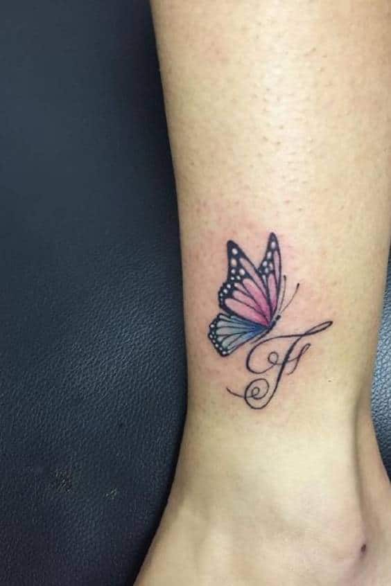 Awesome F Letter Initial Tattoo Designs with Butterfly