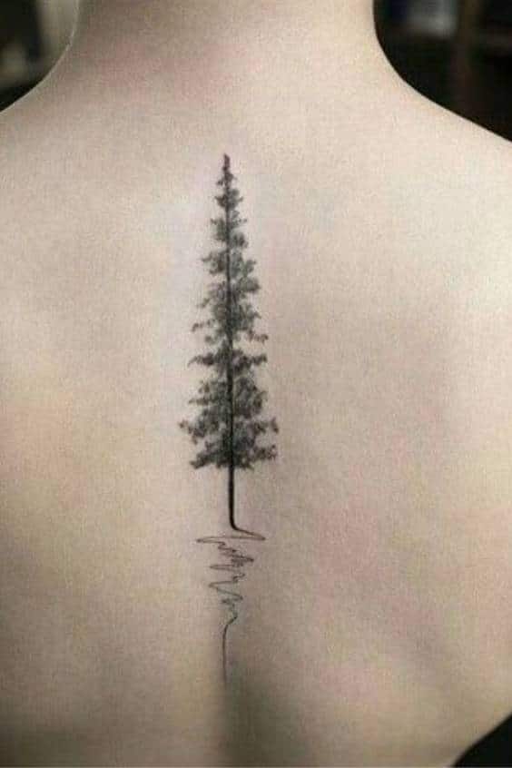 Minimalist Pine Tree Tattoo on back